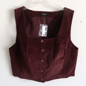 NWT Madewell Corduroy Twill Button Front Crop Bralette Top - Size 12